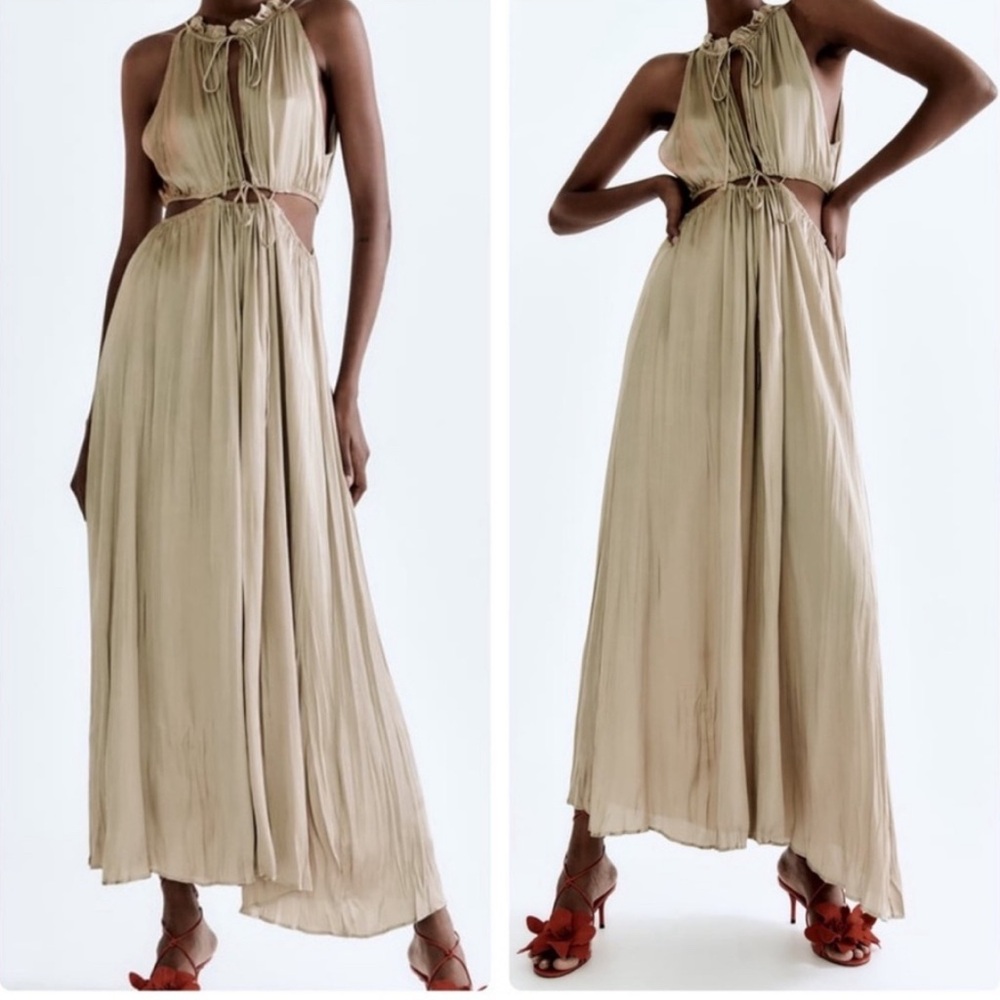 Zara wrinkle Look Satin Effect cut Out Dress. New With Tags.